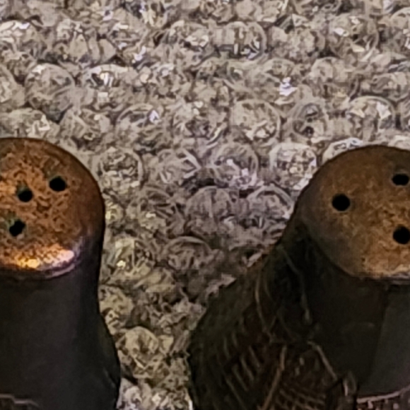 Vintage Carved Brass Salt & Pepper Shakers - Picture 7 of 9